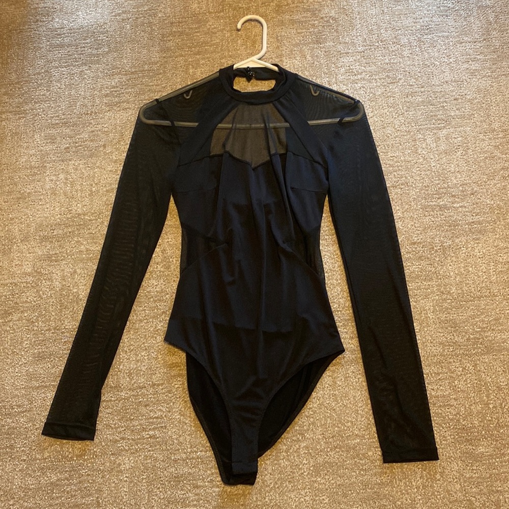 New never worn Black Mesh Detail High Neck Bodysuit
